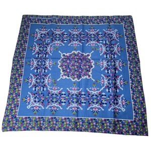 Vintage 90's 100% Cotton Colorfast Blue Pink Yellow White Floral Bandana Hanky